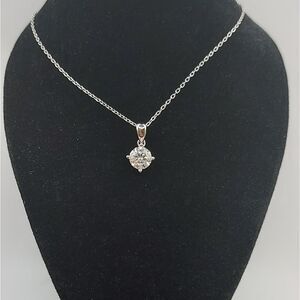1 Carat Moissanite Rhodium Plated Sterling Silver Simple Pendant Necklace